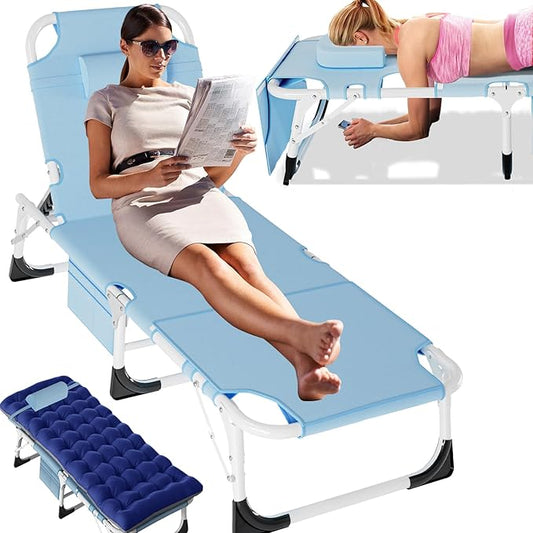 Slsy Folding Chaise Patio Lounge Chairs, Outdoor Reclining Patio Chairs, Heavy Duty Patio Chairs Chaise Lounges for Tanning, Poolside, Beach, Lawn, Camping