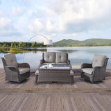 Rilyson Wicker Patio Furniture Set - 6 Piece Rattan Outdoor Sectional Conversation Sets with 2 Swivel Rocking Chairs - Photo 7