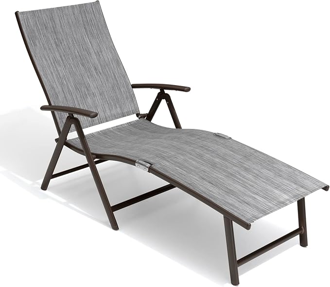 Crestlive Products Folding Patio Chaise Lounge Chair Outdoor, Aluminum Adjustable Outdoor Pool Recliner Chair, Assemble-Free, 8 Positions