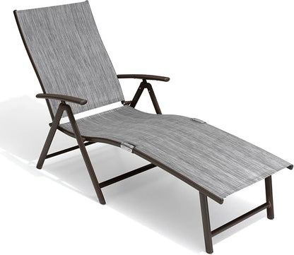 Crestlive Products Folding Patio Chaise Lounge Chair Outdoor, Aluminum Adjustable Outdoor Pool Recliner Chair, Assemble-Free, 8 Positions