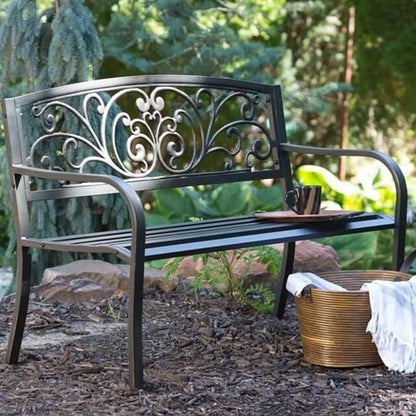 Rust-Proof Cast Iron Park Bench, Black, 50" x 21" x 35"