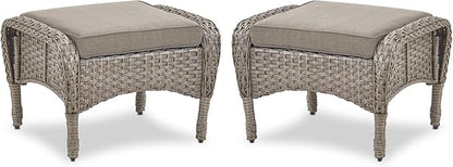 Belord Outdoor Ottomans for Patio Foot Rest - 25 Inch PE Wicker Foot Stool Set of 2 with Removable Cushions for Patio Furniture Sets,All Weather Rattan Ottoman for Balcony Deck Gray/Gray
