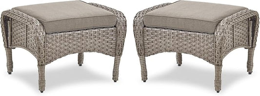Belord Outdoor Ottomans for Patio Foot Rest - 25 Inch PE Wicker Foot Stool Set of 2 with Removable Cushions for Patio Furniture Sets,All Weather Rattan Ottoman for Balcony Deck Gray/Gray