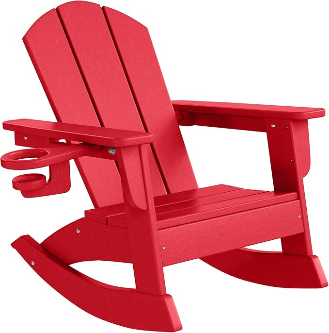 WestinTrends Malibu Outdoor HDPE Plastic Preschool Toddler Classic Adirondack Rocking Chairs (Set of 2), Red
