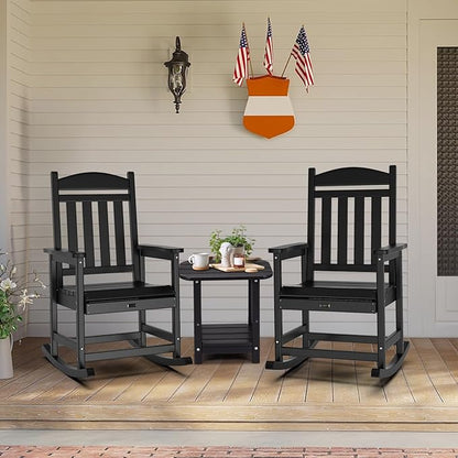 VINGLI Outdoor Rocking Chair Set of 2, HDPE Rocking Chair with Higher Backrest, All Weather Rocker for Garden, Yard, Balcony, Black