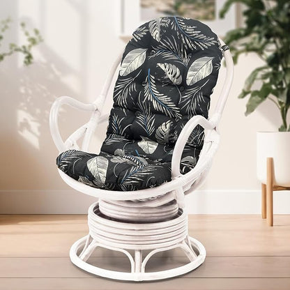 Wickerix Java Lounge Swivel Rocking Chair with Red Cushion Natural Rattan Wicker Handmade, White Color