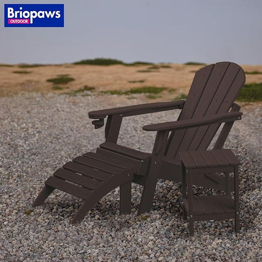 BRIOPAWS Adirondack Ottomans | Folding | Set of 4 | HDPE Plastic | Brownwood Grain Outdoor Foot Rest | All Weather | Patio Footrest for Adirondack Chair | Porch Foot Stool | 19.7W x 18.5L x 13H Inch