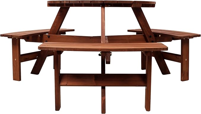 Wooden Picnic Table,Outdoor Wooden Dining Rectangle Table w/Umbrella Hole,for Patio,Garden,Backyard - Photo 4