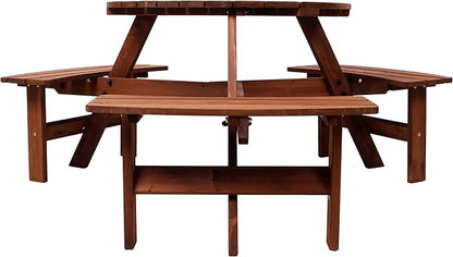 Wooden Picnic Table,Outdoor Wooden Dining Rectangle Table w/Umbrella Hole,for Patio,Garden,Backyard