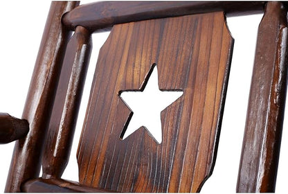 Rustic Double Rocking Chair with Star Design - Solid Wood Outdoor Bench for Porch, Patio, and Garden - Comfortable 2-Person Rocker