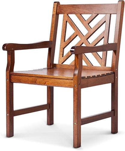 VINGLI Outdoor Dining Chairs, Heavy Duty 330 LBS Wooden Patio Chairs with Comfortable Backrest, Solid Wood Patio Dining Chairs Garden Chairs for Yard, Front Porch and Deck (Teak, 1 PCS)
