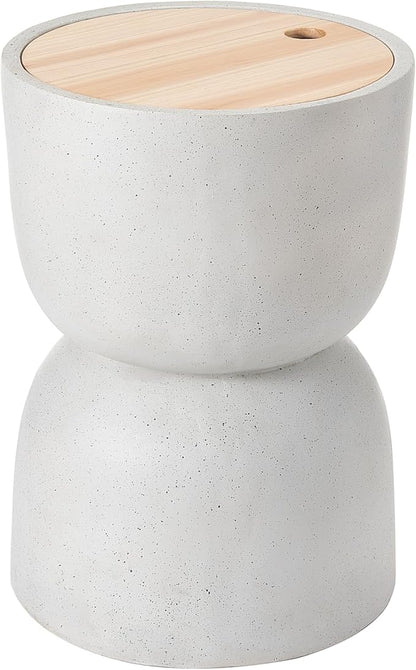 Christopher Knight Home Ema 22"H Lightweight Concrete Outdoor Side Table with Storage, Hourglass Shaped Patio End Table, MGO Outdoor Coffee Table, No Assembly Garden Plant Stand Indoor, White+Natural