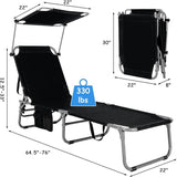 GYMAX Beach Chair with Canopy Shade, Folding Tanning Lounge with Adjustable Backrest, Carry Handle & Side Pocket - Photo 3