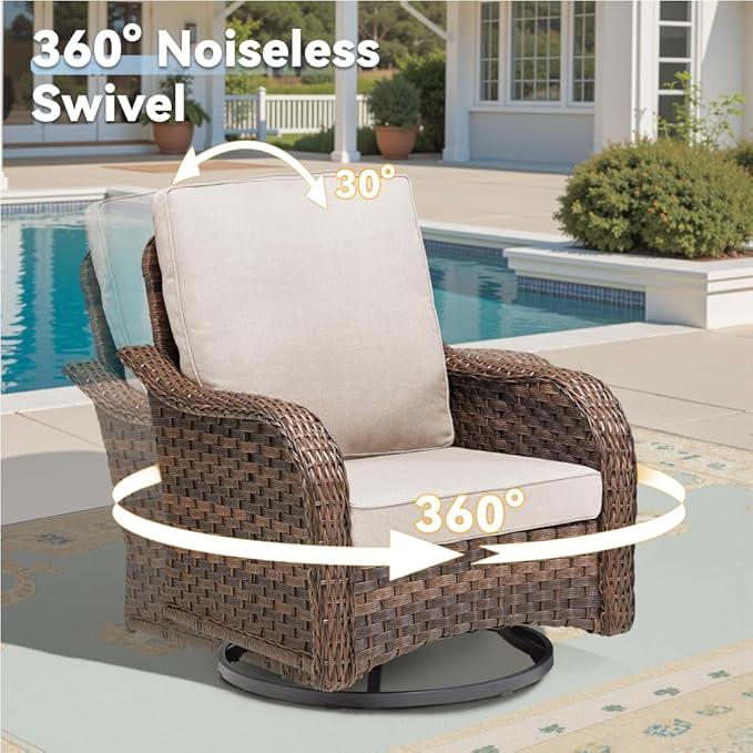 Wicker Rocking Swivel Glider Chair with Cushion for Porch, Balcony, and Backyard Use