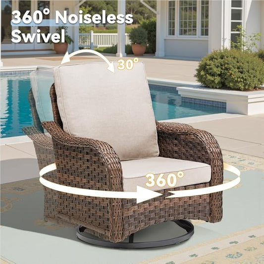 Wicker Rocking Swivel Glider Chair with Cushion for Porch, Balcony, and Backyard Use
