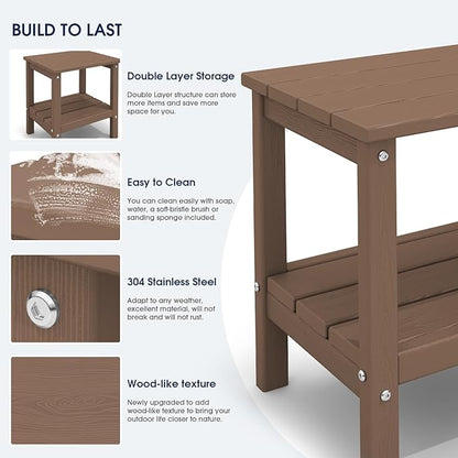 KINGYES Double Side Table, Adirondack End Table- Brown