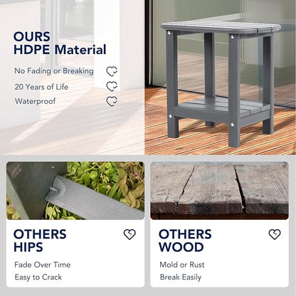 nalone Adirondack Side Table 16.5" Outdoor Side Table HDPE Plastic Double Adirondack End Table Small Table for Patio(Grey)