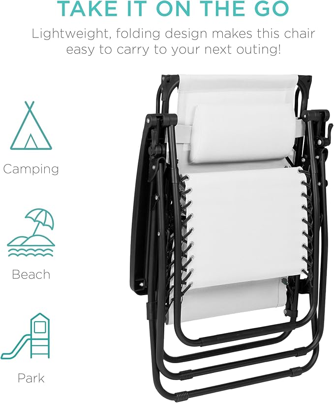 Best Choice Products Folding Zero Gravity Outdoor Recliner Patio Lounge Chair w/Adjustable Canopy Shade, Headrest - Photo 7