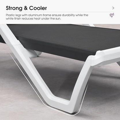 PURPLE LEAF Patio Chaise Lounge Set of 2 Plastic Pool Outdoor Lounge Chair with Armrest Stackable Poolside Tanning Chairs for Beach Deck Yard Sunbathing, Dark Grey