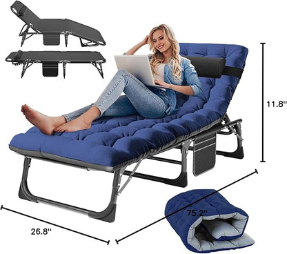 Slsy Folding Lounge Chairs Outdoor, Adjustable Sleeping Cot Chair, Portable Folding Bed Cot Chaise Lounge Chairs for Outside Beach Lawn Camping Pool Sun Tanning