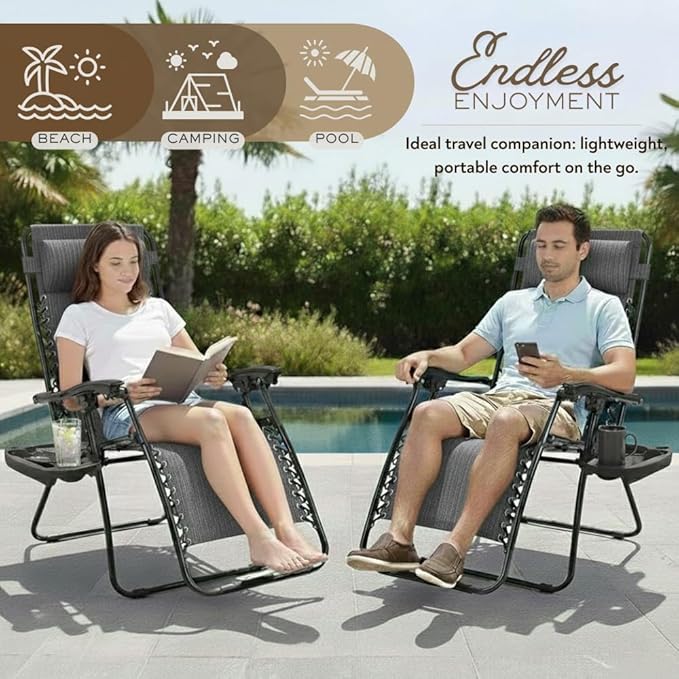 Adjustable Zero Gravity Lounge Chair with Steel Mesh Fabric: Reclining Lawn Chair Featuring Comfort Pillow - Photo 3
