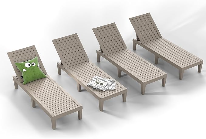 ROJIK Outdoor Chaise Lounge Chair Set of 4,with 5-Position Adjustable Backrest,Waterproof & Lightweight - Photo 1