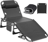 ABORON Heavy Duty Tanning Chair, 5-Gear Outdoor Folding Chaise Lounge Chair with Cushion - Photo 1