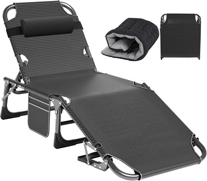ABORON Heavy Duty Tanning Chair, 5-Gear Outdoor Folding Chaise Lounge Chair with Cushion,Portable Beach Lounge Chair for Outdoor Sunbathing Patio Pool Lawn Deck Poolside
