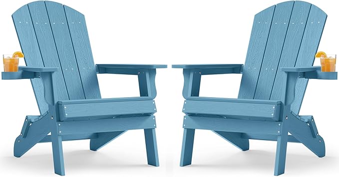 YEFU Adirondack Chair Set of 2, Folding Oversized Plastic Adirondack Chair with Cup Holder - Photo 1