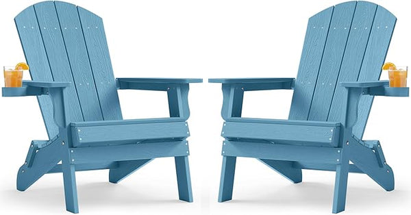 YEFU Adirondack Chair Set of 2, Folding Oversized Plastic Adirondack Chair with Cup Holder - Photo 1