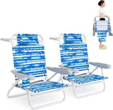 GYMAX Beach Chairs, 2Pcs Folding Camping Chair with Adjustable Backrest, Shoulder Strap, Cup Holder & Headrest - Photo 1