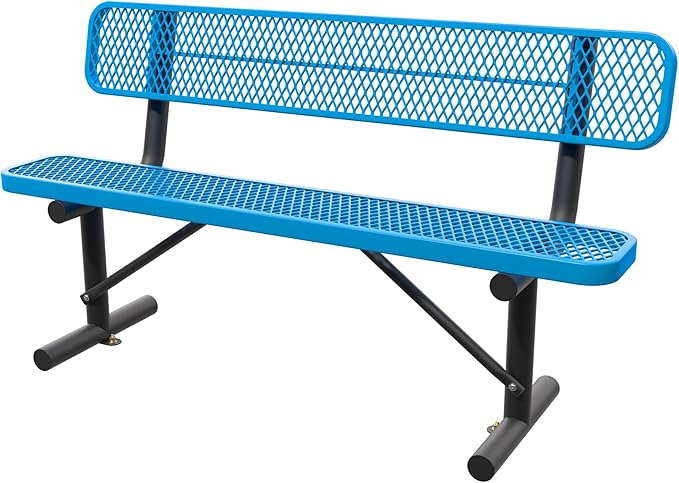 6 FT Steel Park Bench for Outside, Outdoor Bench with Backrest & Portable Frame, Thermoplastic Coating, Commercial Benches for Shopping Mall, Store, Park, Patio, Deck, Blue