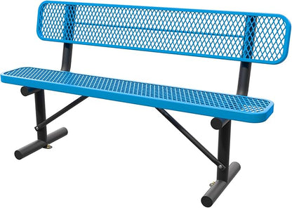 6 FT Steel Park Bench for Outside, Outdoor Bench with Backrest & Portable Frame, Thermoplastic Coating, Commercial Benches for Shopping Mall, Store, Park, Patio, Deck, Blue