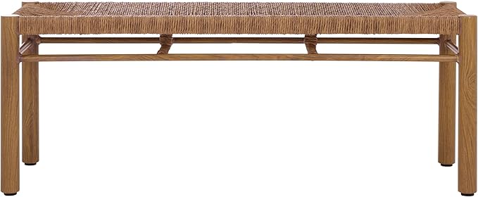 SAFAVIEH Couture Outdoor Patio Furniture Collection - Romona Tropical Bench, Natural Brown Rectangular with Woven Seat, Fully Assembled (CPT4002A)