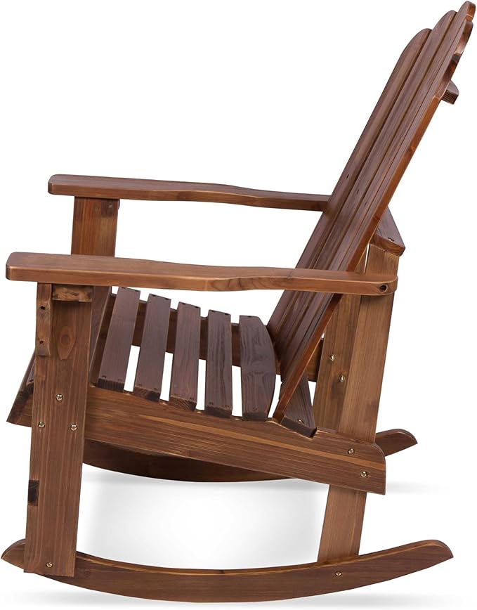 Shine Company Marina Adirondack Porch Rocker, Indoor Outdoor Wood Rocking Chair, Oak