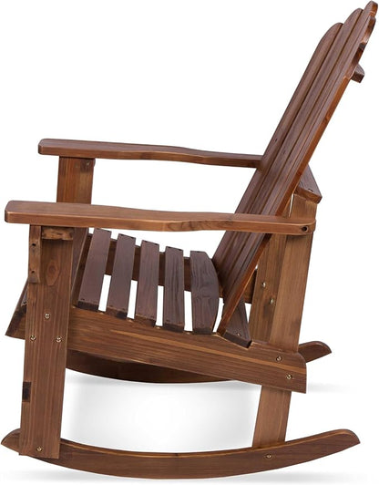 Shine Company Marina Adirondack Porch Rocker, Indoor Outdoor Wood Rocking Chair, Oak