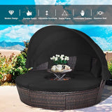 HAPPYGRILL Patio Daybed with Canopy Outdoor Furniture Set Sofa Set Rattan Wicker Round Daybed with Soft Cushions Coffee - Photo 4