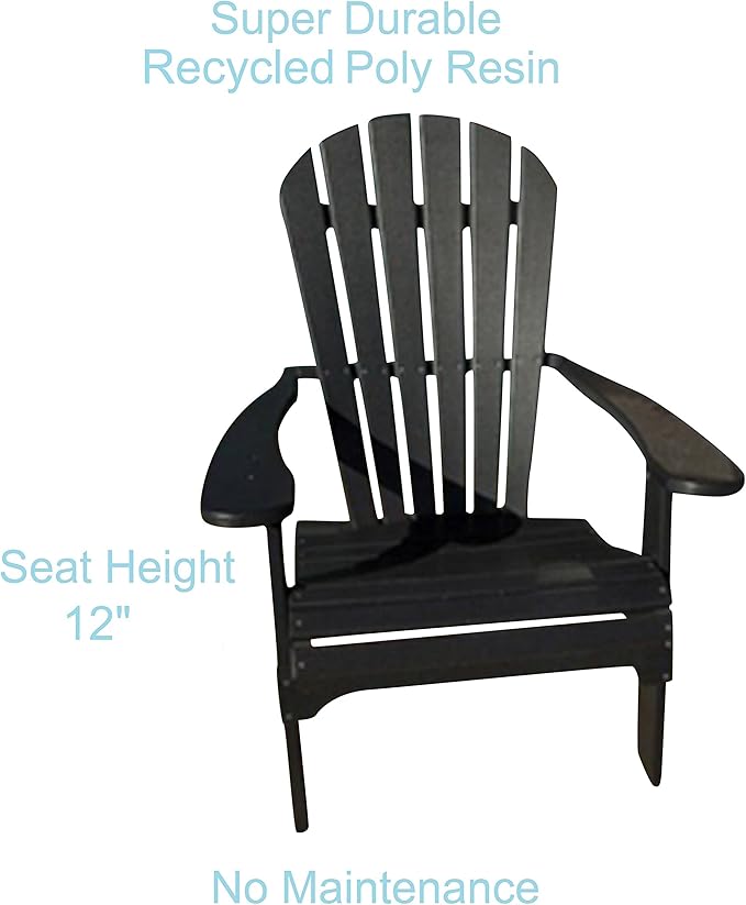 Phat Tommy Foldable Adirondack Chair - Poly Adirondack Chair Folding - HDPE, Heavy Duty, Recycled Plastic - All Weather Outdoor Furniture for Your Deck, Front Porch, or Patio, Black