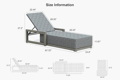 PURPLE LEAF Outdoor Chaise Lounge Set of 2, PU Leather Patio Lounge Chair Aluminum Pool Lounge Chairs with 5-Position Adjustable Backrest for Pool, Deck, Garden, Sunbathing, Grey