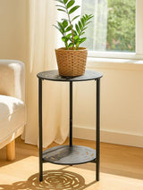 2-Tier Metal Round Side Table Black Accent Coffee Tables Small Space Corner Plant Stand Shelf for Indoor Outdoor Use - Photo 8
