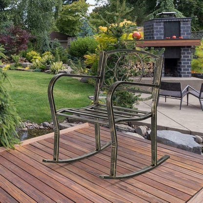 Rocking Chair Metal Porch Rocker Balcony Deck Outdoor Garden Seat Living Room