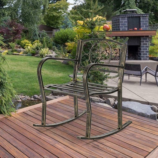 Rocking Chair Metal Porch Rocker Balcony Deck Outdoor Garden Seat Living Room