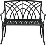 38in Outdoor Cast Aluminum Patio Bench, Antique Metal Outside Bench with Orchid Pattern Back - Photo 8