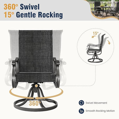 Amopatio Swivel Patio Chairs Set of 6, Outdoor Swivel Rocker Dining Chairs with All Weather Textilene High Back & Metal Frame, for Backyard Deck Lawn Garden(Dark Grey)