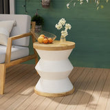 COSIEST White Outdoor Side Table, Round MgO Concrete End Patio Side Table - Photo 1
