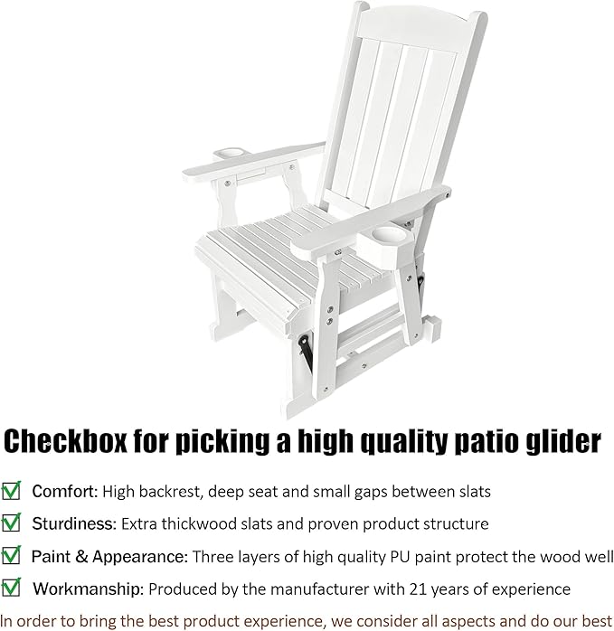 Fortune Candy Wooden Patio Glider for One Person, with High Back and Deep Contoured Seat, Solid Fir Wood - Photo 3