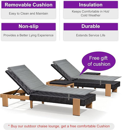 PURPLE LEAF Patio Chaise Lounge Modern Outdoor PU Leather Style Lounge Chair 4 Pieces with Adjustable Backrest Luxury Aluminum Chaise Lounge Chairs for Pool Garden Backyard Beach, Black