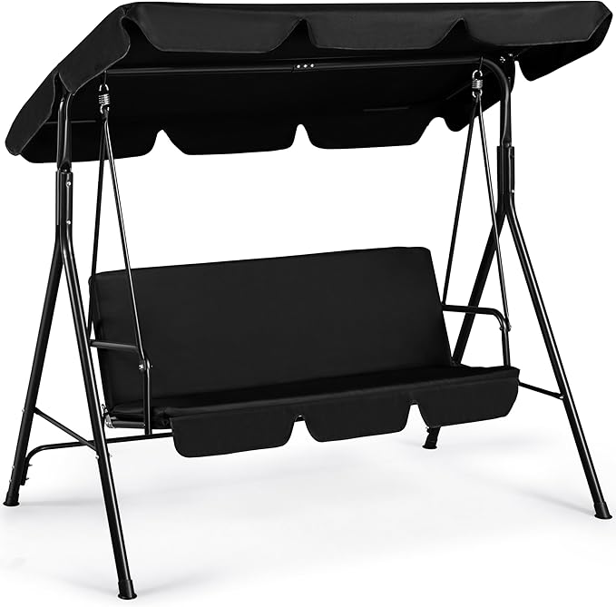 Yaheetech 3-Seat Patio Swing Chair, Outdoor Canopy Porch with Adjustable Canopy & Removable Cushion - Photo 1