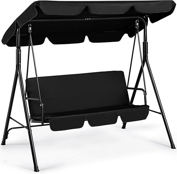 Yaheetech 3-Seat Patio Swing Chair, Outdoor Canopy Porch with Adjustable Canopy & Removable Cushion - Photo 1