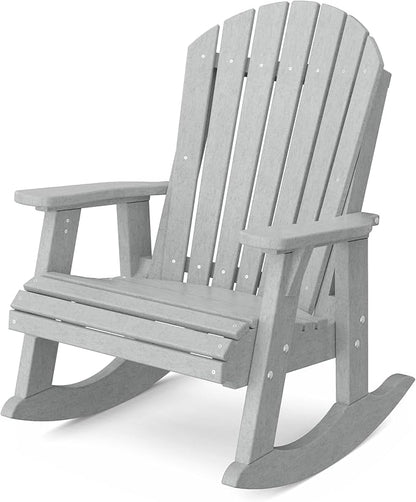 Wildridge Heritage Adirondack Rocking Chair, Light Gray - Outdoor Weather Resistant HDPE Rocking Chair for Patio, Deck, Fire Pit
